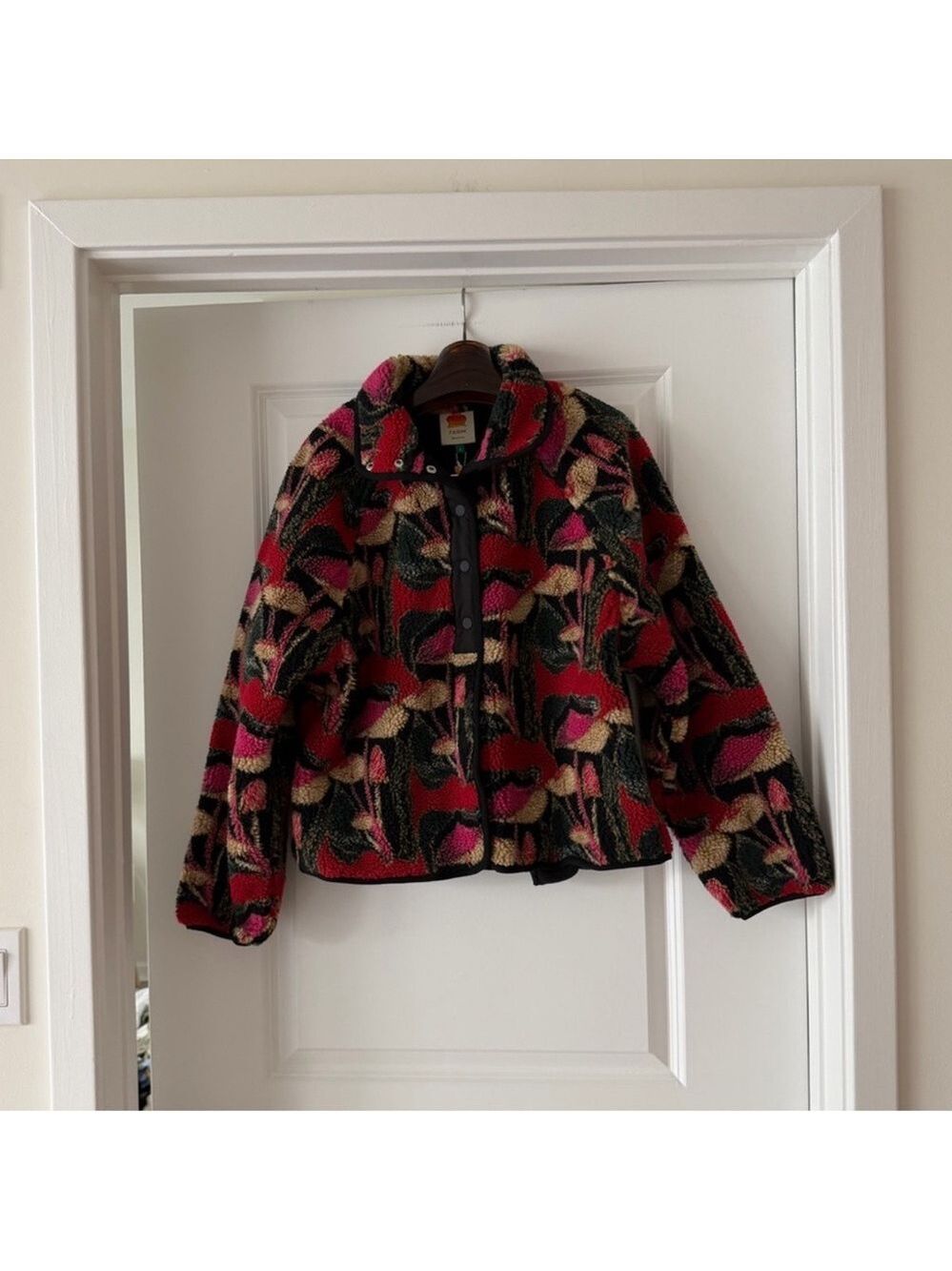 Farm Rio Black Wild Mushrooms Fleece Bomber Jacket - Picture 4 of 9